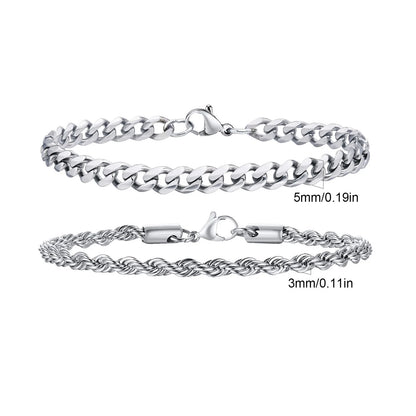 2pcs Men's Chain Bracelets,Stainless Steel Silver Gold Black Color Twist Rope Chain Wristband,Trendy Cuban Link Chains Gift -