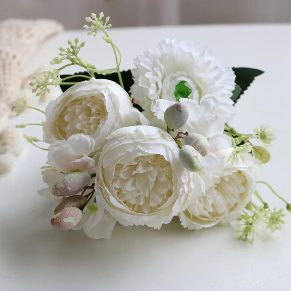 1pcs/30cm Rose Pink Silk Bouquet Peony Artificial Flower 5 Big Head 4 Small Bud Bride Wedding Home Decoration Artifi - 2