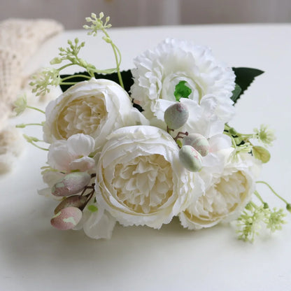 1pcs/30cm Rose Pink Silk Bouquet Peony Artificial Flower 5 Big Head 4 Small Bud Bride Wedding Home Decoration Artifi - 2