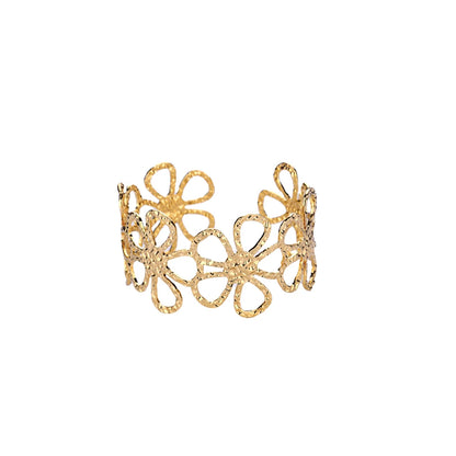 Vintage Flower Bangles For Women Gold Color Stainless Steel Flower Bangles Bracelets Femme Jewelry Party Gift pulseras - 7