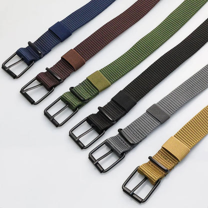 New Porous Pin Buckle Canvas Belts Men's Fashion Versatile Belt Student Youth Military Training Extended Denim Designer Belt