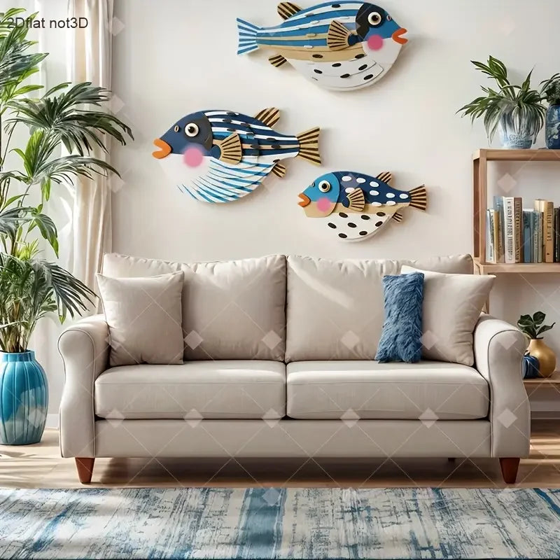 1 Set of Colorful Wooden Ocean Art Wooden Sea Fish Shells Starfish Farmhouse Style Decor Living Room Bedroom Wall Art Decorat