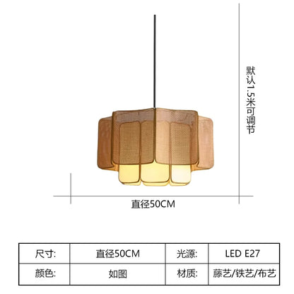 Japanese Rattan Chandelier Wabi Sabi Vintage pendant Light Bedroom Kitchen Island Living Dining Room Hotel Bedroom hanging La