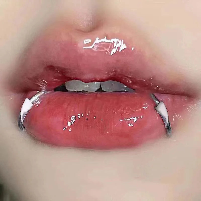 1pair Stainless Steel Personalised Sharp Teeth Fake Piercing Lip Ring Punk Exaggerated Jewelry for Women Gothic Body Jewelry
