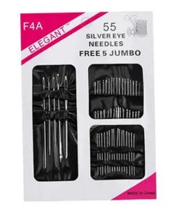 55 Pieces Stainless Steel Big Eye Hand Sewing Needles Set with Different Sizes for Sewing Needlework Embroidery Needles - 55p