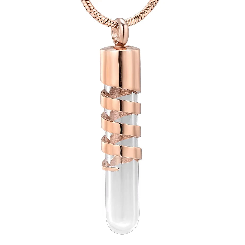 Clear Glass Tube Cremation Urn Jewelry Ashes Holder Necklace Keepsake Memorial Pendant Stainless Steel Cremation Jewelry - Ro