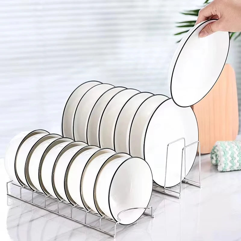 Stainless Steel Dish Draining Rack Multipurpose Silver Plates Storage Rack Space Saving Bowls Plates Drainer Holder Kitchen