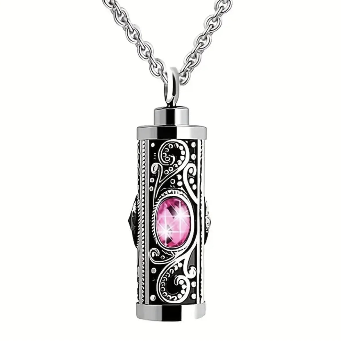 Cremation Urn Necklace for Ashes Stainless Steel Memorial Pendant - Pink