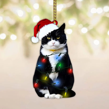 Charming Black Cat Christmas Ornament 2d Acrylic Hanging Decor For Tree Car Mirror Keychain Kid Xmas Gift Holiday Party Suppl
