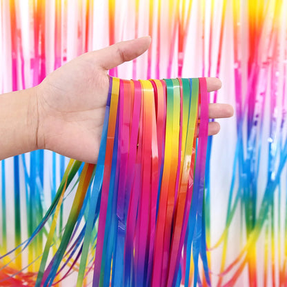 Rainbow Foil Fringe Curtain Gradient Macaron Curtains Photo Booth Backdrop for Wedding Birthday Baby Shower Party Decorations