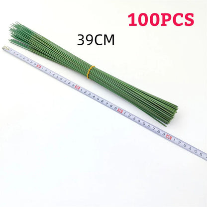 Green Flower Stem Sticks DIY Floral Material Handmade Wire Stem Floriculture Tape Self-adhesive Bouquet Floral Stem Paper Tap