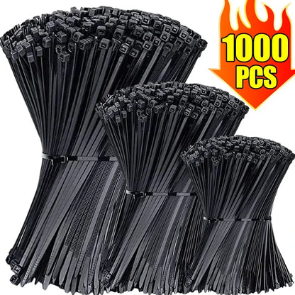 1000/100Pcs Nylon Cable Ties Self-locking Cord Ties Straps Adjustable Cables Fastening Loop Home Office Wire Zip Ties