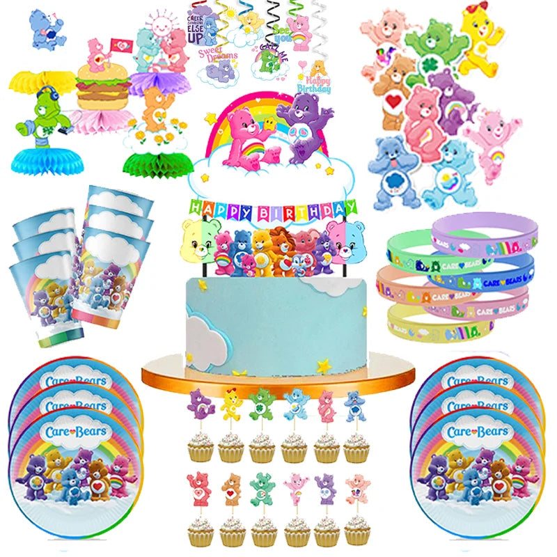 Care Bear Party Supplies Disposable Plate Napkin Tablecloth Cake Topper Gifts Bag Kids for Birthday Party Decorations Set Gif