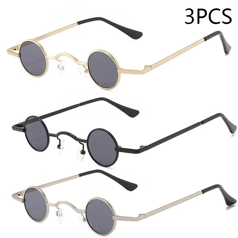 Vintage Rock Punk Man Sunglasses Classic Small Round Sunglasses Women Wide Bridge Metal Frame Black Lens Driving Eyewear - Cy