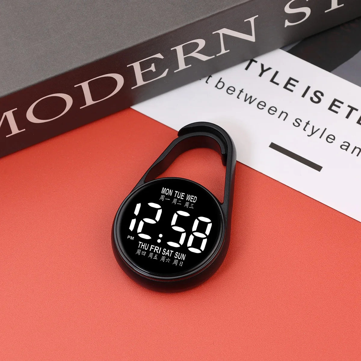 LED Electronic Hanging Watch Night Light Digital Electronic Hanging Watch Pocket Watch - black