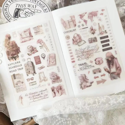 Journal Pages Vintage Travel Around The World Coffee Transfer Sticker for Card Making DIY Scrapbooking Decorative Sticker She