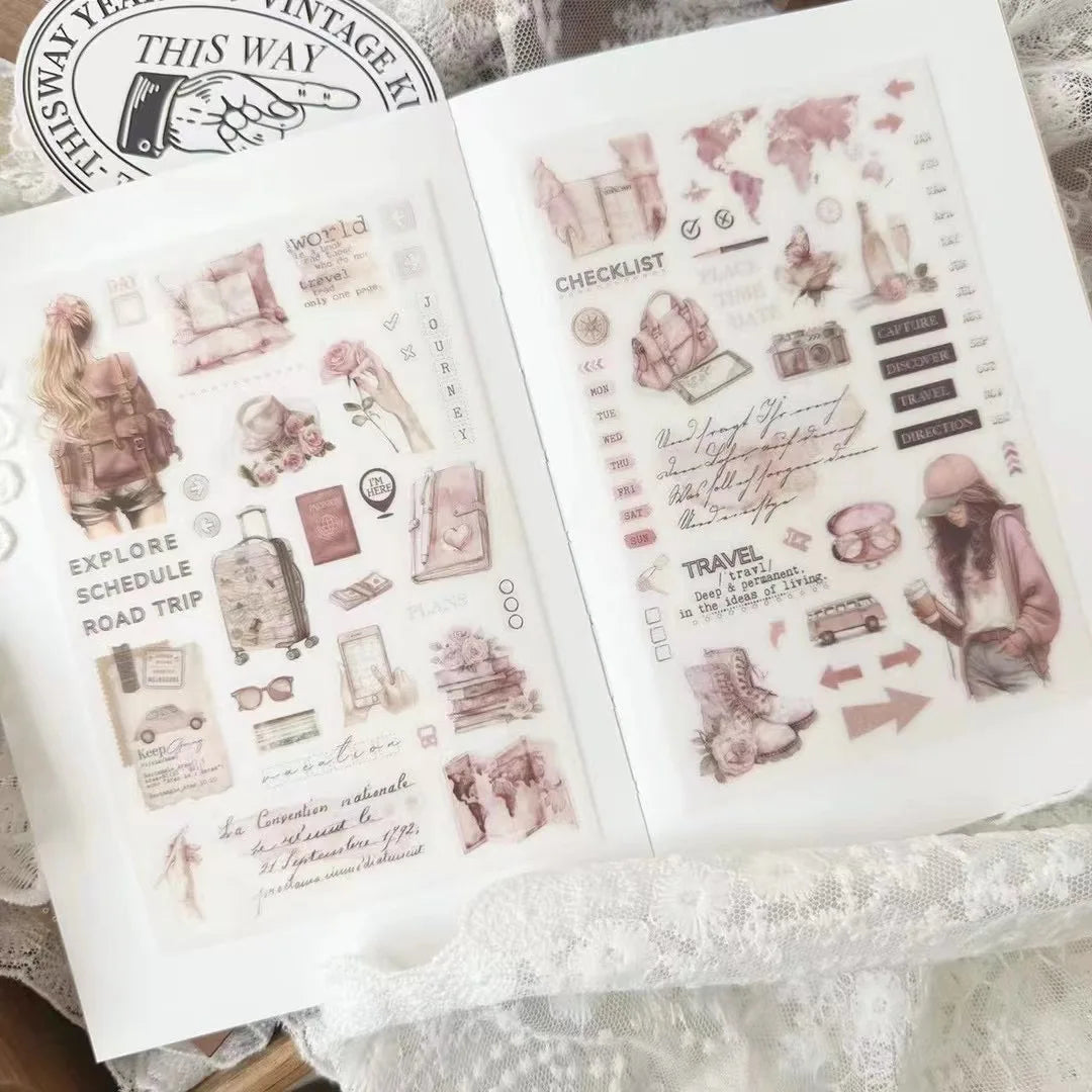 Journal Pages Vintage Travel Around The World Coffee Transfer Sticker for Card Making DIY Scrapbooking Decorative Sticker She