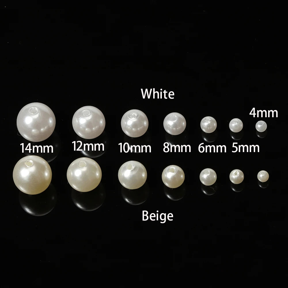 200pcs Perforated ABS Imitation Pearl Beads 4/5/6/8/10mm Round Spacer Beads for DIY Jewelry Making and Sewing Crafts