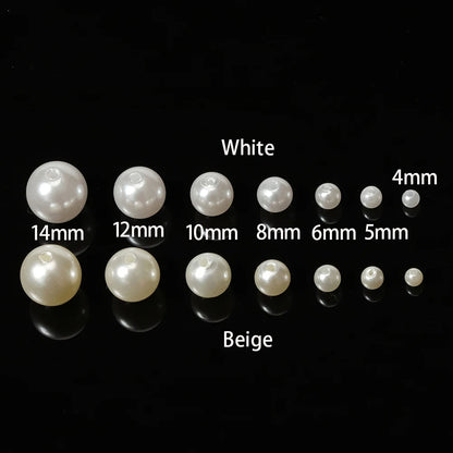 200pcs Perforated ABS Imitation Pearl Beads 4/5/6/8/10mm Round Spacer Beads for DIY Jewelry Making and Sewing Crafts