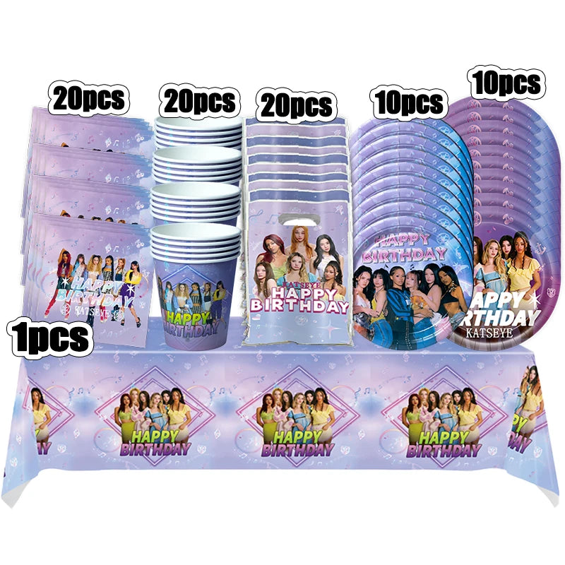 New Katseye Birthday Decoration Superstar Party Favors Stickers Poster Balloons Backdrop Banner Cake Decoration Baby Showe Gi