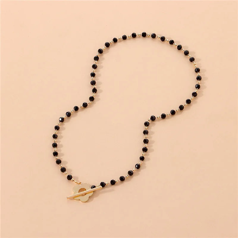 LATS 2022 Fashion Luxury OT Buckle Crystal Glass Bead Chain Choker Necklace for Women Flower Lariat Lock Collar Necklace Gift