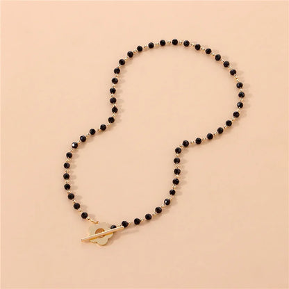 LATS 2022 Fashion Luxury OT Buckle Crystal Glass Bead Chain Choker Necklace for Women Flower Lariat Lock Collar Necklace Gift