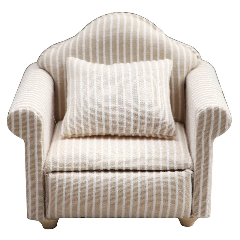 1: 12 Mini Furniture Sofa DIY Decoration Doll House Mini Furniture Living Room Furniture White Beige Sofa with Pillows - Sing