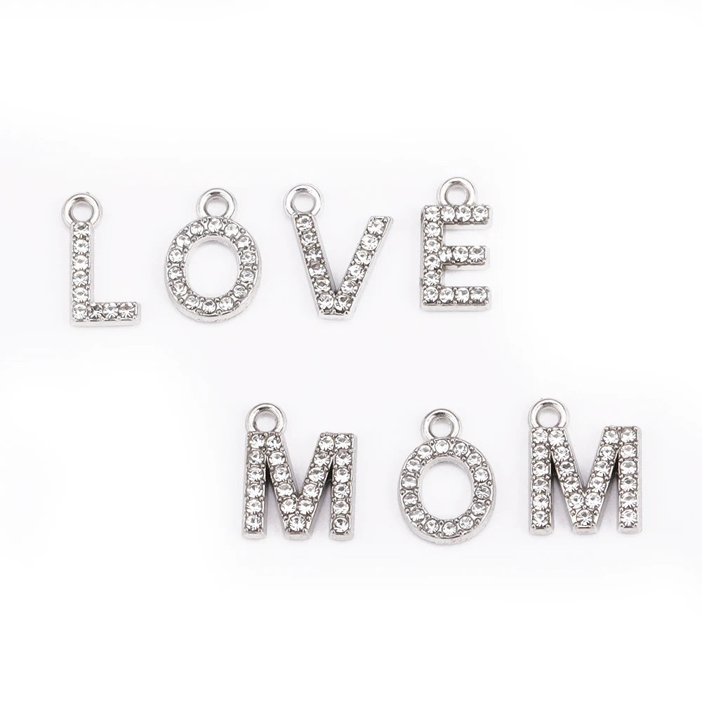 10/26pcs Silver Color Alloy Crystal Mini Alphabet 26 Letter Charms Pendants for Women Necklace Earring Jewelry Accessories