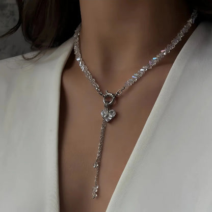 Fashion Vintage Black Geometric Crystal Chain Zircon crystal Heart-shaped Pendant Necklace For Women Female Boho Jewelry Neel