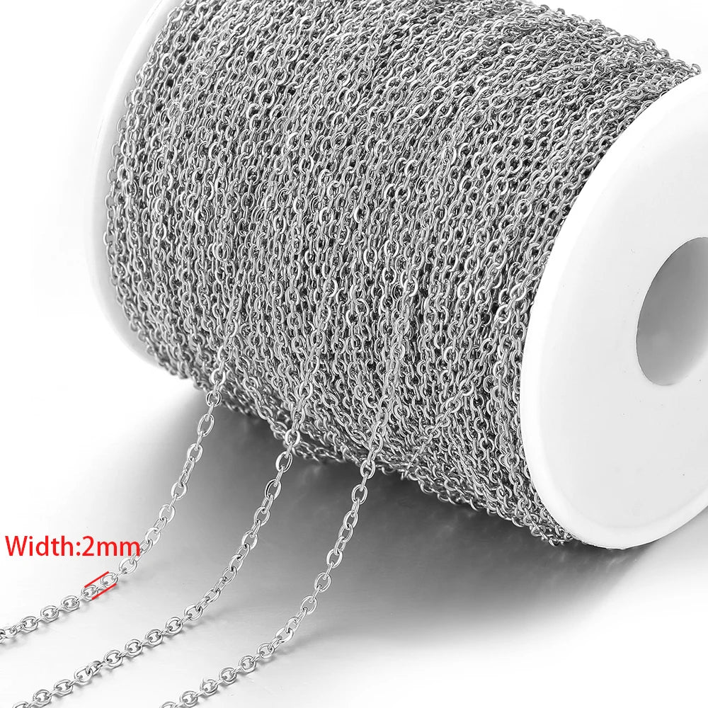 2 Meters No Fade Stainless Steel 1/1.5/2mm Width Cross Chains Link Chains for Necklaces Bracelets Findings DIY Jewelry Materi