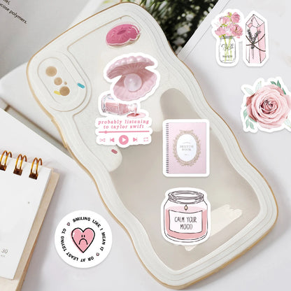 46pcs Bunny, Bear, Perfume Pink Graffiti Stickers Decorated Notebook Water Cup Diary Guitar Student Stationery PVC Decals