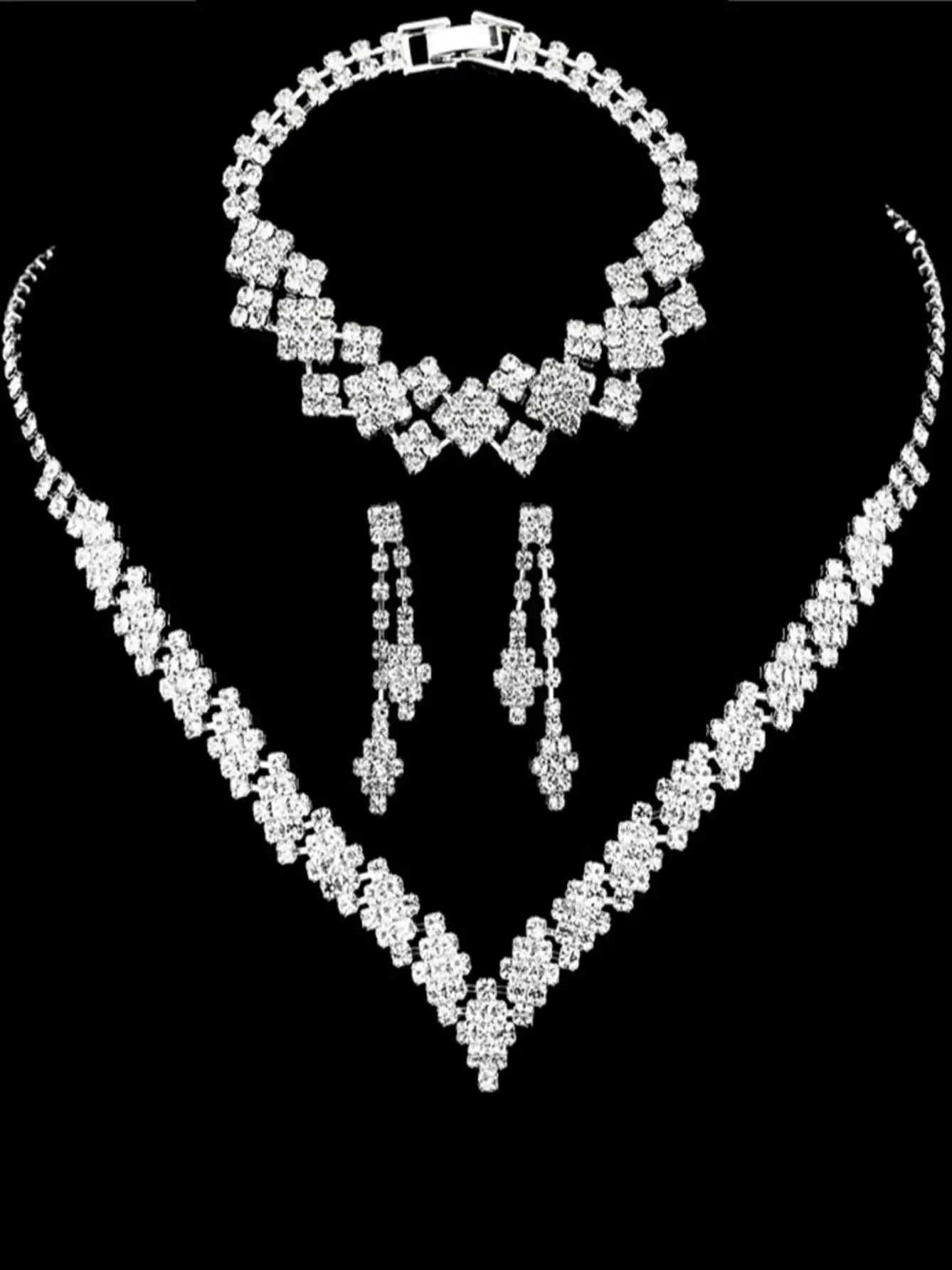 Fashionable silver plated rhinestone folding tassel earrings necklace, wedding jewelry gift, fashionable style - ZT9253