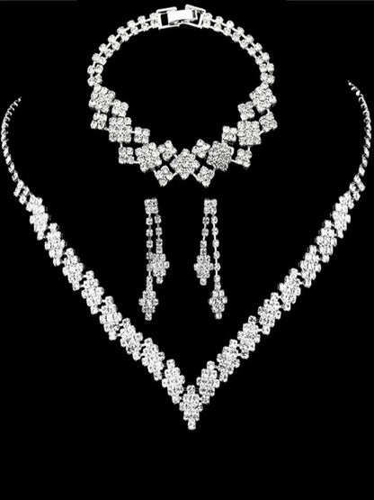 Fashionable silver plated rhinestone folding tassel earrings necklace, wedding jewelry gift, fashionable style - ZT9253