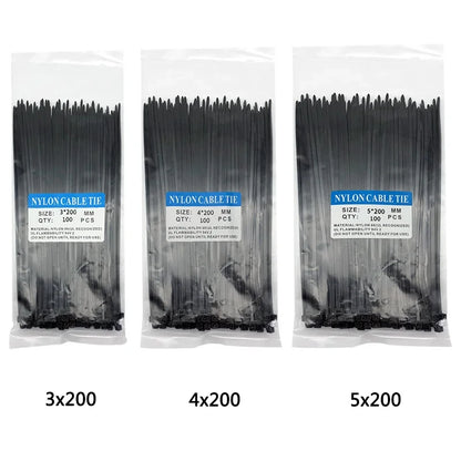 300pcs Three mode Self-Locking Plastic Nylon Wire Cable Zip Ties Black Cable Ties Fasten Loop Cable Various specifications - 