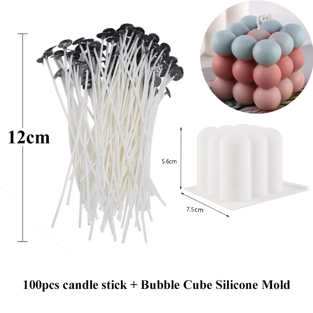 Smokeless Candle Wicks 2.6-20cm Pre-Waxed Cotton Core Wicks with Metal Sustainer Tabs DIY Handmade Candle Making Tools - 12cm