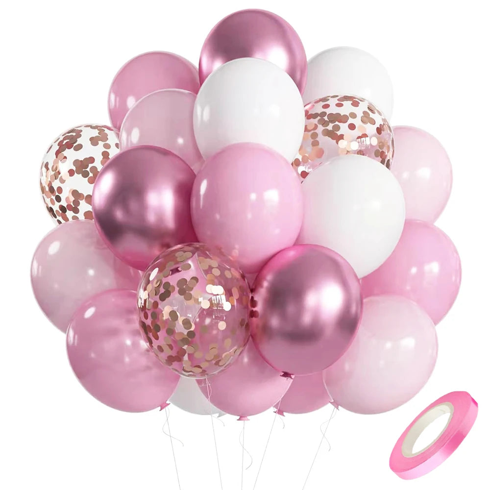 Pastel Pink White Latex Balloons Set Metallic Pink Confetti Balloon Wedding Bridal Shower Baby Shower Girls Birthday Decorati