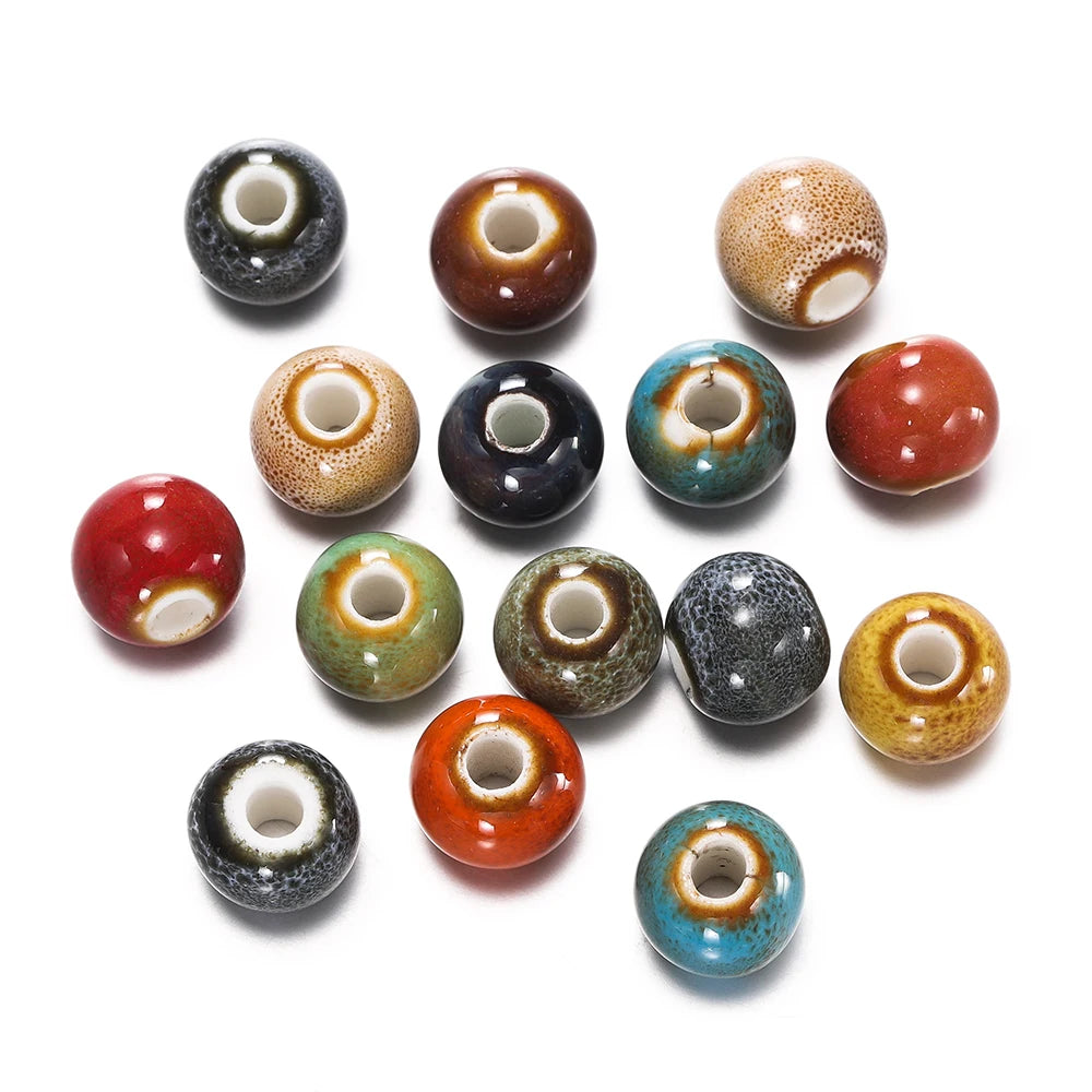 50pcs 6/8/10mm Fashion Ceramic Beads Big Hole Diy Handmade Spacer Loose Round Porcelain Beads for Jewelry Making Accessories 