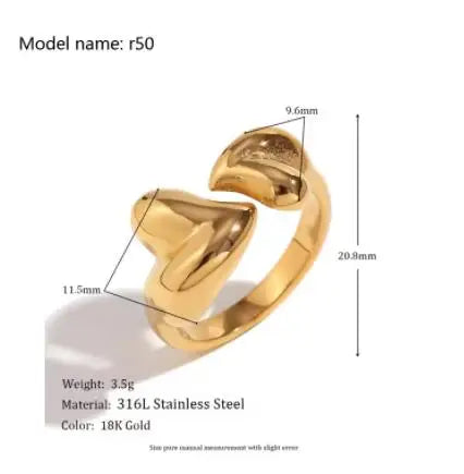 Fashion Simple Stainless Steel Rings For Women Gold Color Smooth Geometric Open Rings Arc Rings Diamonds Jewellery Ring Gift 