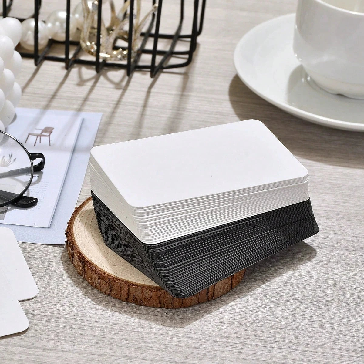 100Pcs Blank Cards 9x5.5cm Thick Cardstock Business Gift Cards Message Note Cards School Supplies White Black