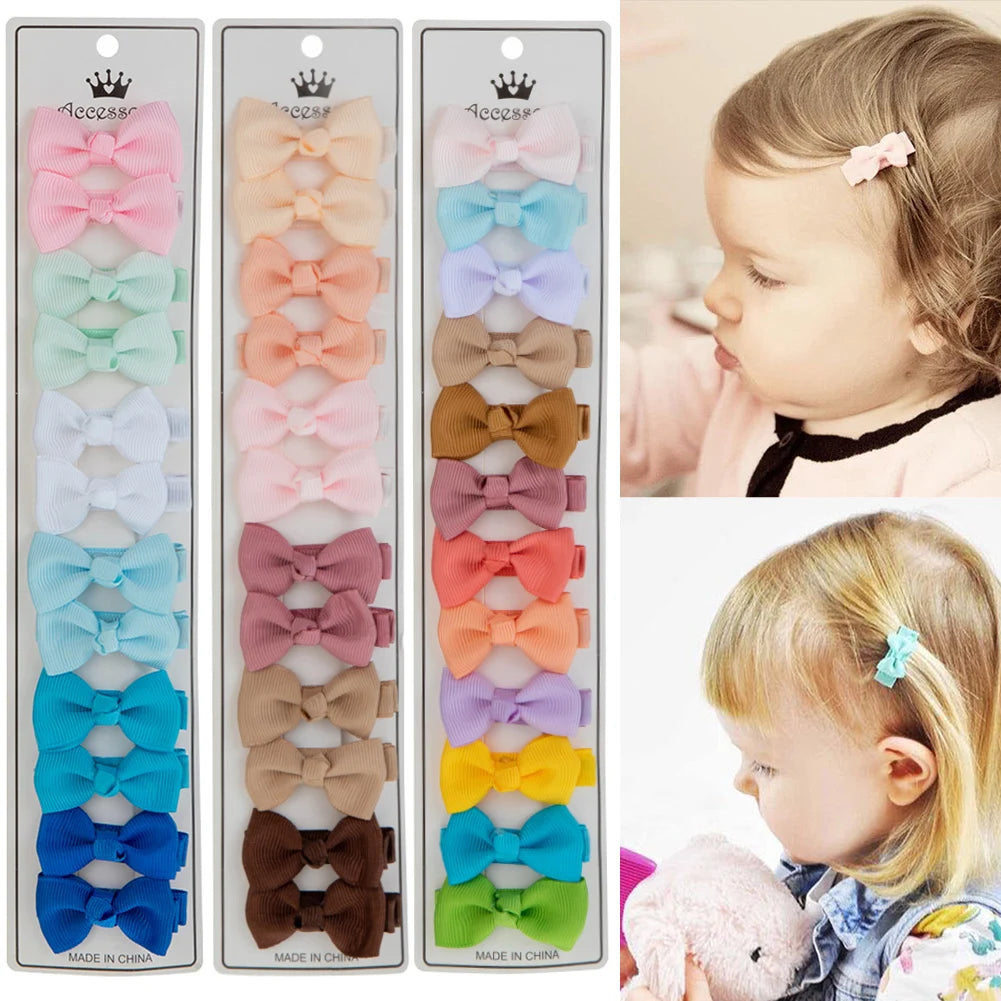12Pcs/Lot Solid Color Grosgrain Ribbon Bowknot Kids Hair Clips Handmade Bows Baby Girls Barrettes Hairpins Photo Props Gift S
