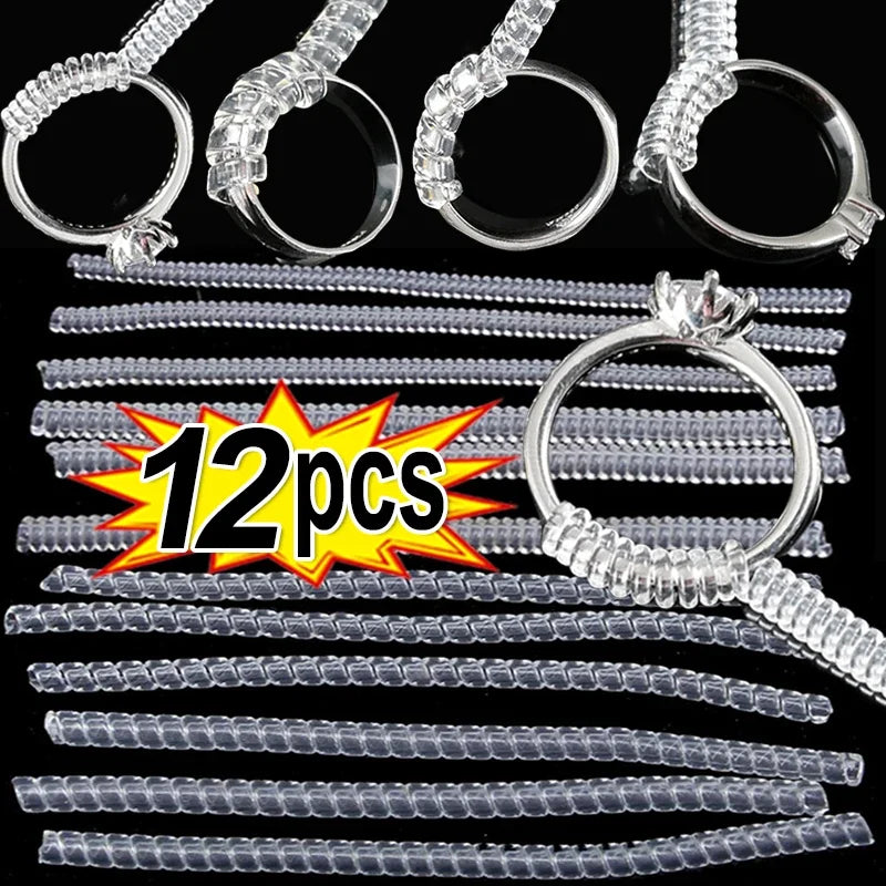 12pcs/Set Ring Size Reducer Tools Spiral Spring Based Rings Adjust Invisible Transparent Tightener Resizing Tool Jewelry Guar