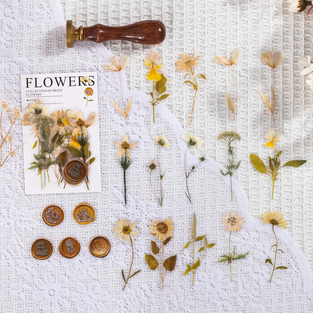 40 pcs/pack Vintage Dried flower Leaf specimen Stickers aesthetic Creativity Decor Junk Journal Scrapbooking Material Supplie