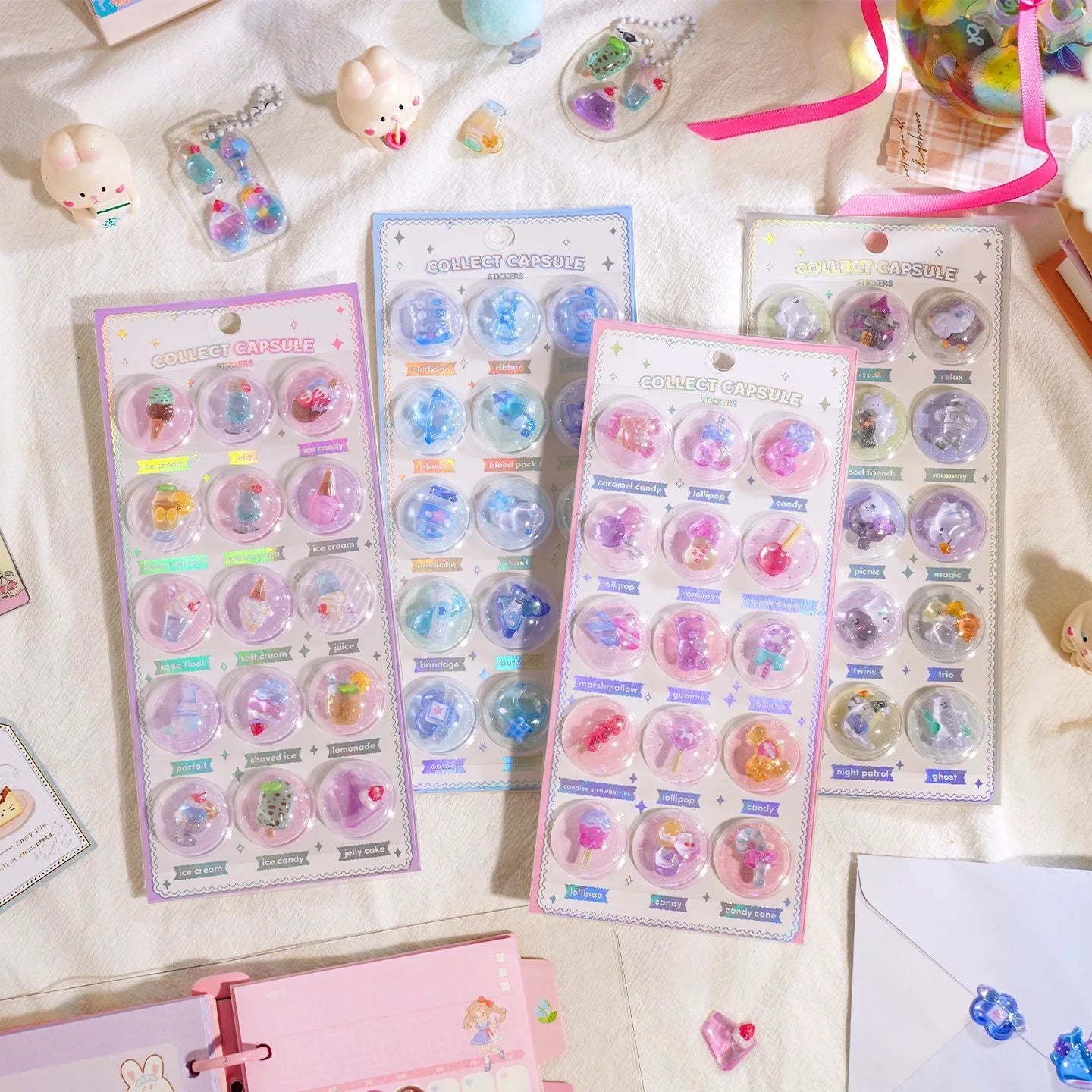 3 pcs/6 pcs Random 3D Creative Space Food Cartoon Round Relief Stickers Scrapbooking Diy Journal Cute Stationery Sticker