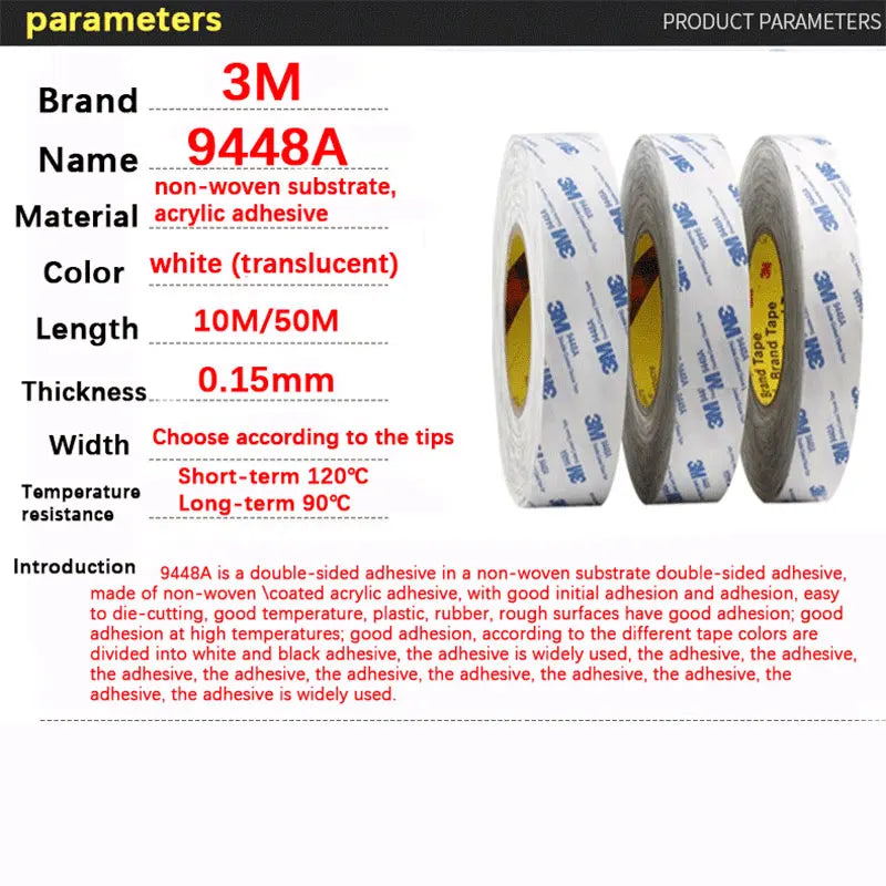 3M 9448A double-sided adhesive, ultra-thin, high viscosity, fixed, strong, non-trace, high temperature white 3M adhesive.