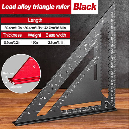 Woodworking Aluminum Alloy Triangle Gauges Measuring Gauging Tools High Precision Marker Angle Ruler Metric and Imperial - Bl