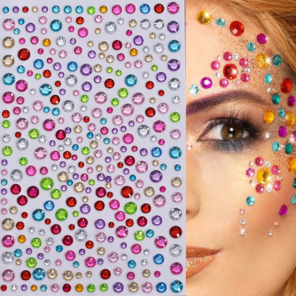 1Pcs 3D Emerald Green Face Jewels Tattoo Stickers Round Rhinestones Temporary Tattoos for Party Makeup DIY Body Diamond Decal