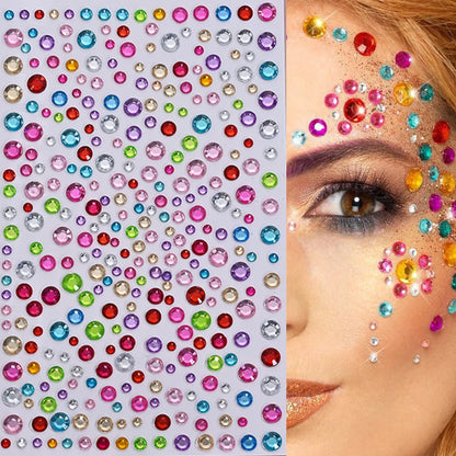 1Pcs 3D Emerald Green Face Jewels Tattoo Stickers Round Rhinestones Temporary Tattoos for Party Makeup DIY Body Diamond Decal