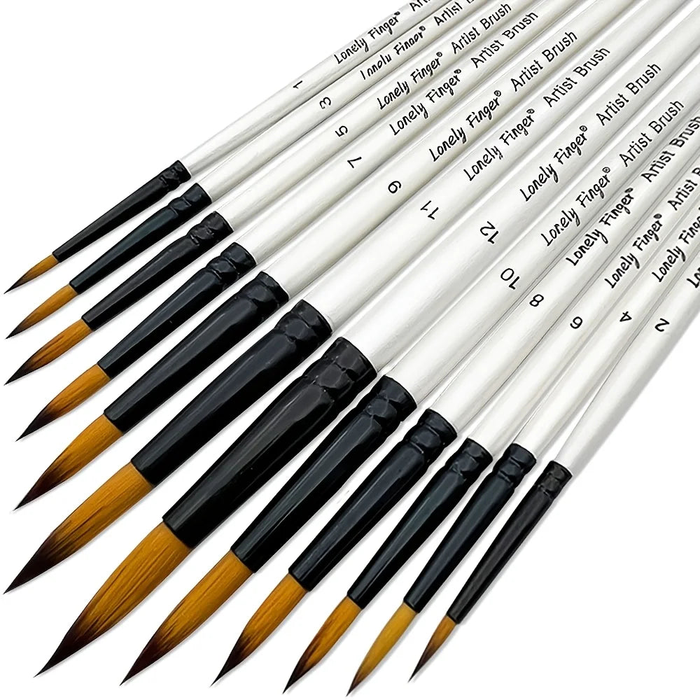 Premium 12-Piece Artist Paint Brush Set - Ultra-Durable Nylon Bristles for Acrylic, Watercolor, Oil & Body Painting - 12pcs W