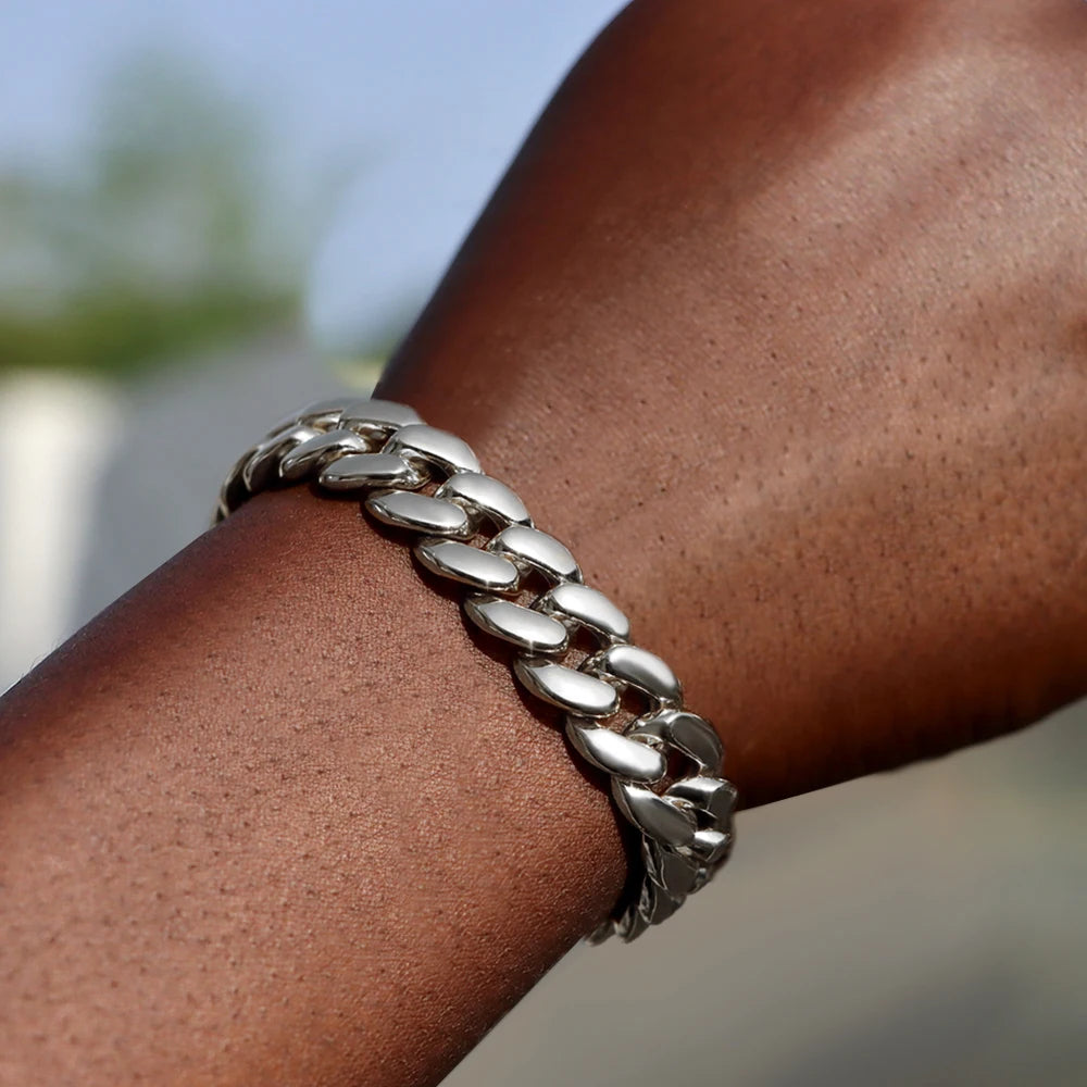 14MM Iced Prong Link Cuban Chain Bracelets for Men Women Full Rhinestones Chunky Miami Cuban Bracelet Punk Hip Hop Jewelry Gi