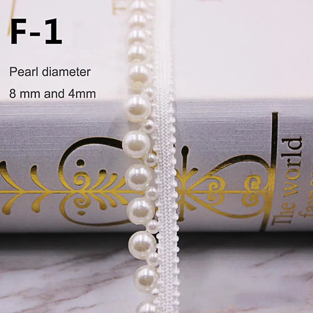1yard/lot White black Pearl Bead lace Ribbon Tape lace fabric Trim Ribbons for DIY Sewing Garments Handmade Clothing Accessor